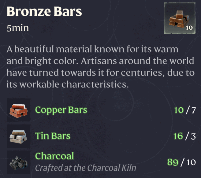 Enshrouded Bronze Bars Smelting