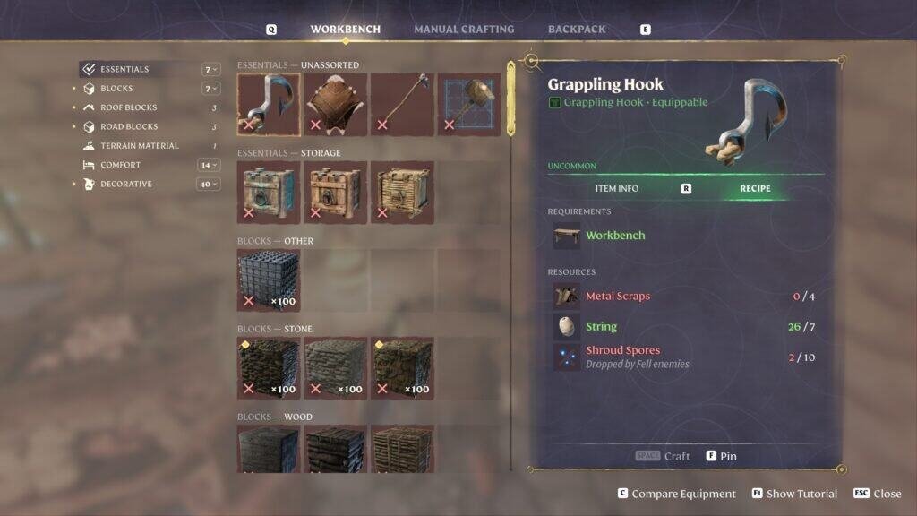 Enshrouded Grappling hook