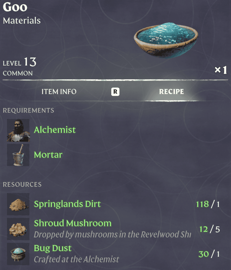 Enshrouded How to craft Goo