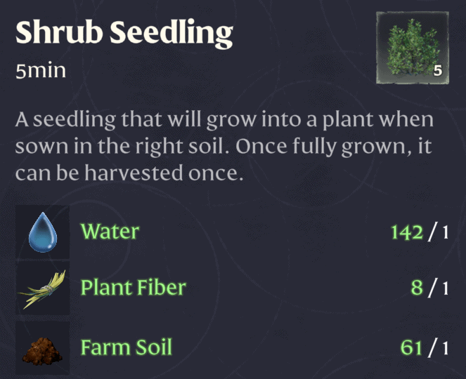Enshrouded Shrub Seedling production