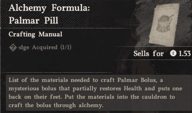 Crimson Desert Alchemy Formula Palmer Pill
