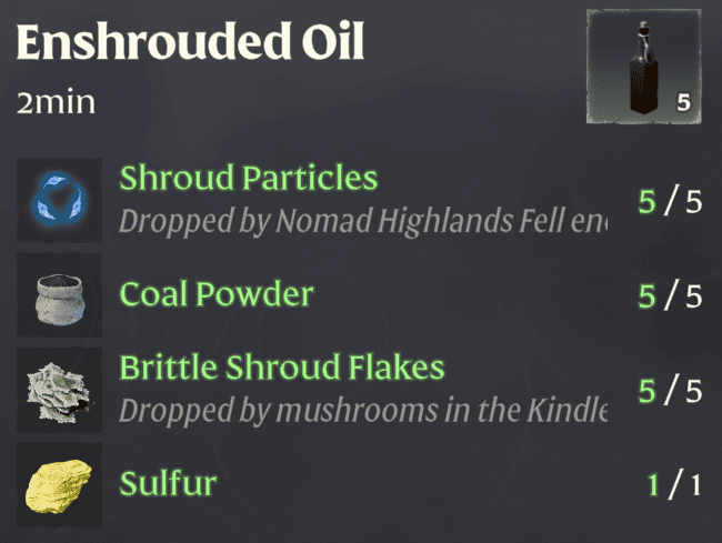Enshrouded How to craft Enshrouded Oil