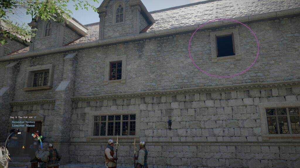 Behind the building then go through this Window