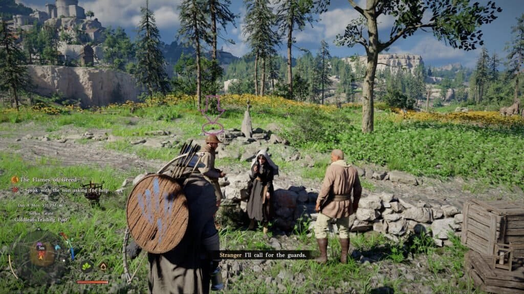 Speak to the nun But also look behind her